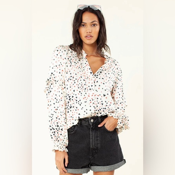 NWOT 240$ Silk HALE BOB LA Layla Blouse Heart Print Multi Ruffle , size S - Picture 9 of 12